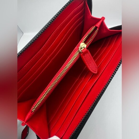 $1299 CHRISTIAN LOUBOUTIN Black Patent Leather Multicolor Spiked Studded Wallet - Picture 3 of 9